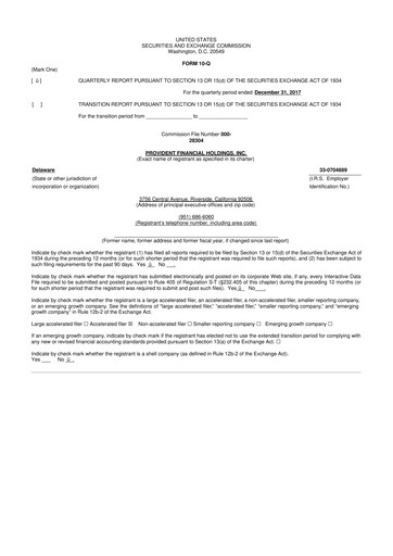 Miniature Provident Financial Holdings 10-Q Rapport trimestriel 2018 