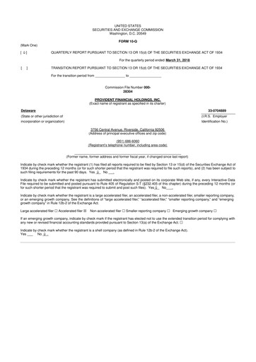 Miniature Provident Financial Holdings 10-Q Rapport trimestriel 2018 