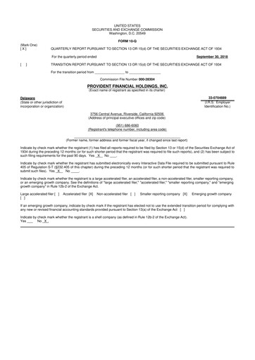 Miniature Provident Financial Holdings 10-Q Rapport trimestriel 2019 