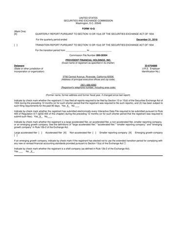 Miniature Provident Financial Holdings 10-Q Rapport trimestriel 2019 