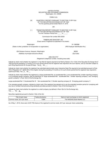 Thumbnail Timberland Bancorp 10-Q Quarterly Report FY2019 