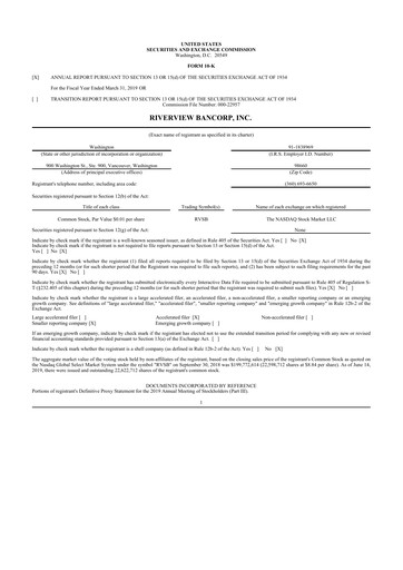 Thumbnail Riverview Bancorp 10-K Annual Report 2019