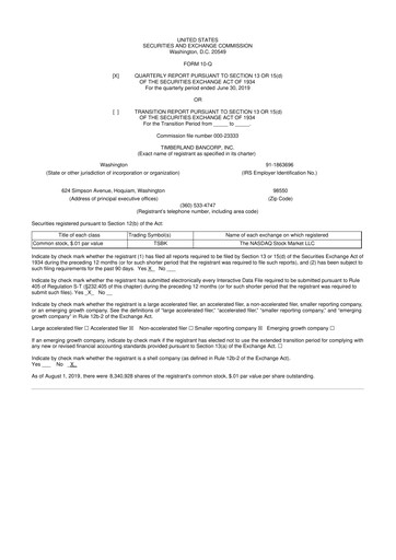 Thumbnail Timberland Bancorp 10-Q Quarterly Report FY2019 