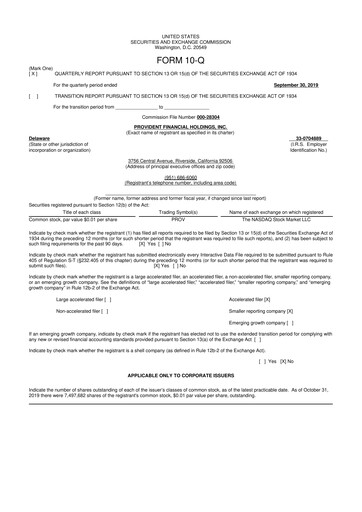 Miniature Provident Financial Holdings 10-Q Rapport trimestriel 2020 
