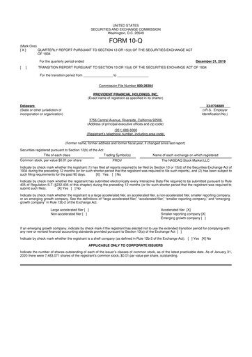 Miniature Provident Financial Holdings 10-Q Rapport trimestriel 2020 