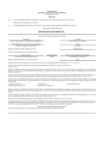 Thumbnail Riverview Bancorp 10-K Annual Report 2020