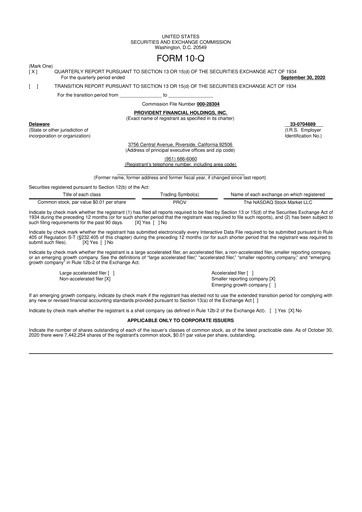 Miniature Provident Financial Holdings 10-Q Rapport trimestriel 2021 