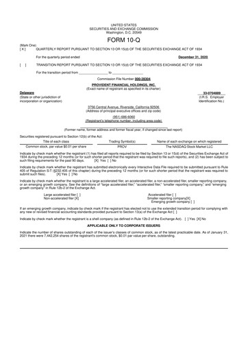 Miniature Provident Financial Holdings 10-Q Rapport trimestriel 2021 