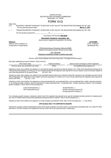 Miniature Provident Financial Holdings 10-Q Rapport trimestriel 2021 