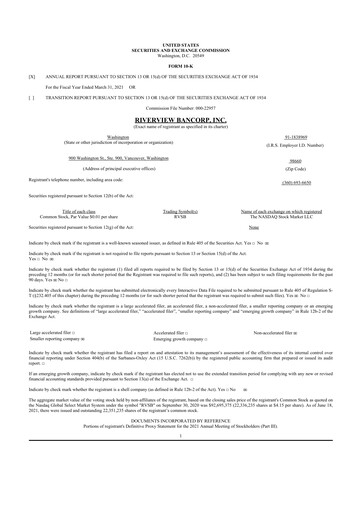 Thumbnail Riverview Bancorp 10-K Annual Report 2021