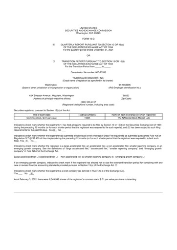 Thumbnail Timberland Bancorp 10-Q Quarterly Report FY2022 