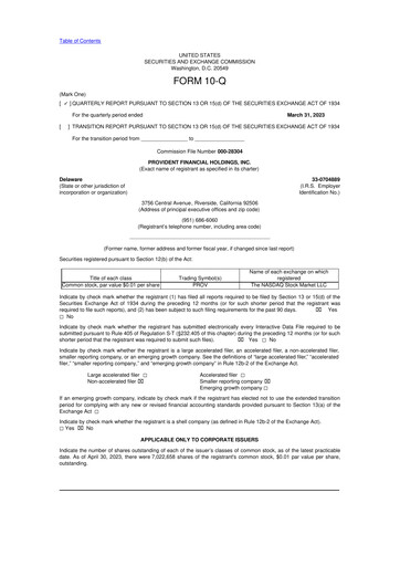 Miniature Provident Financial Holdings 10-Q Rapport trimestriel 2023 