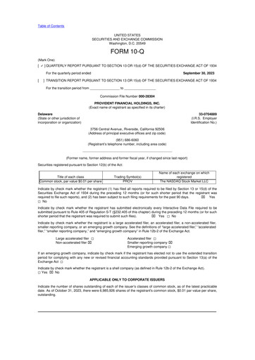 Miniature Provident Financial Holdings 10-Q Rapport trimestriel 2024 