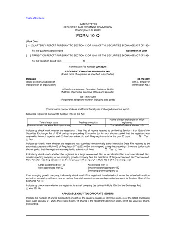Miniature Provident Financial Holdings 10-Q Rapport trimestriel 2025 