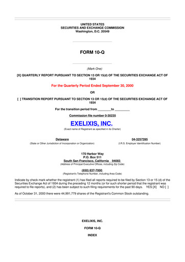 Thumbnail Exelixis 10-Q Quarterly Report FY 