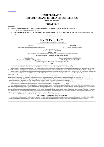 Thumbnail Exelixis 10-K Annual Report 2012