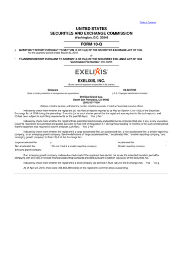 Thumbnail Exelixis 10-Q Quarterly Report FY2018 
