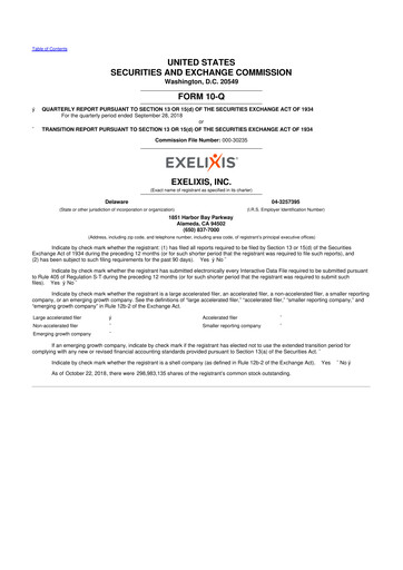 Thumbnail Exelixis 10-Q Quarterly Report FY2018 