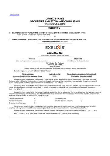 Thumbnail Exelixis 10-Q Quarterly Report FY2019 