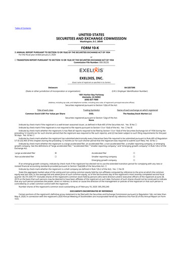 Thumbnail Exelixis 10-K Annual Report 2019