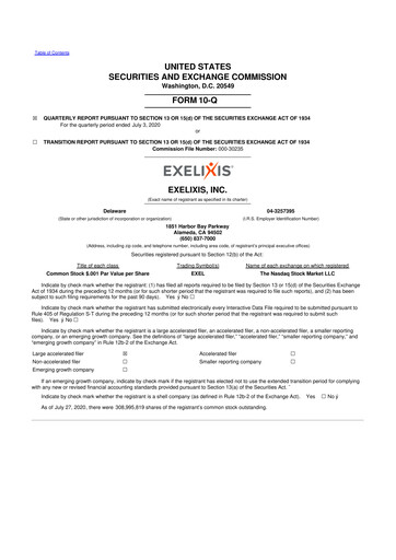 Thumbnail Exelixis 10-Q Quarterly Report FY2020 