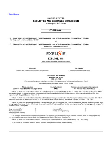 Thumbnail Exelixis 10-Q Quarterly Report FY2020 