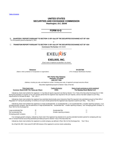 Thumbnail Exelixis 10-Q Quarterly Report FY2021 