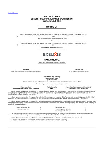 Thumbnail Exelixis 10-Q Quarterly Report FY2022 