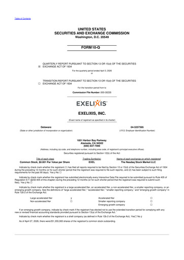 Thumbnail Exelixis 10-Q Quarterly Report FY 