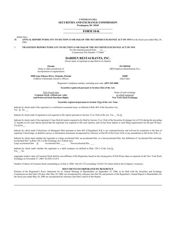 Thumbnail Darden Restaurants
 10-K Annual Report 