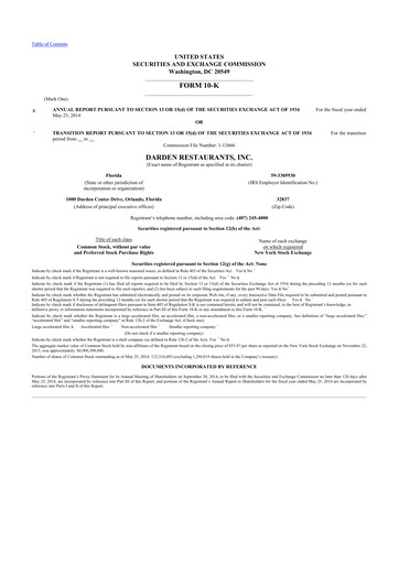 Thumbnail Darden Restaurants
 10-K Annual Report 2014