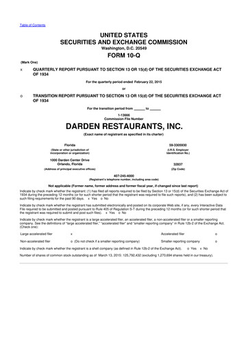 Vorschaubild Darden Restaurants
 10-Q Quartalsbericht 2015 