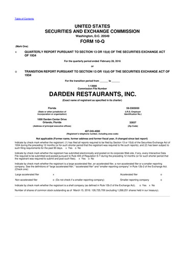 Vorschaubild Darden Restaurants
 10-Q Quartalsbericht 2016 