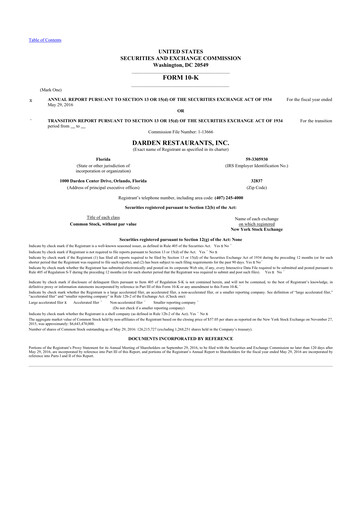 Thumbnail Darden Restaurants
 10-K Annual Report 2016