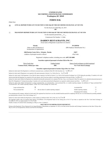 Thumbnail Darden Restaurants
 10-K Annual Report 2019