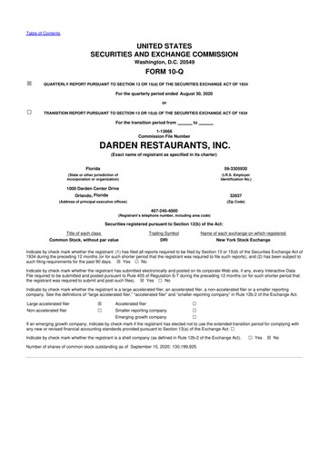 Vorschaubild Darden Restaurants
 10-Q Quartalsbericht 2021 