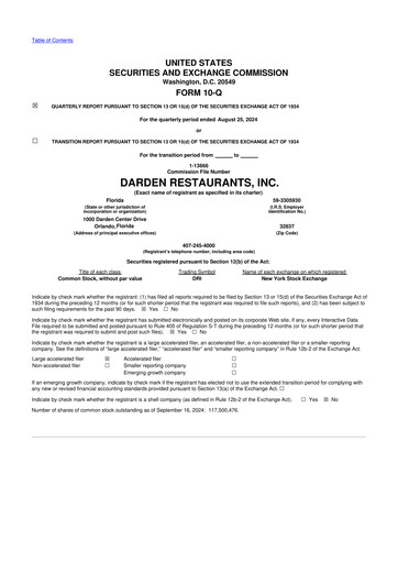 Vorschaubild Darden Restaurants
 10-Q Quartalsbericht 2025 