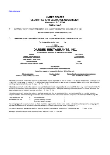 Vorschaubild Darden Restaurants
 10-Q Quartalsbericht 2025 