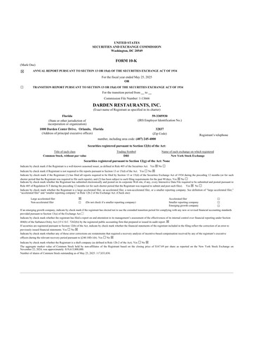 Thumbnail Darden Restaurants
 10-K Annual Report 2025