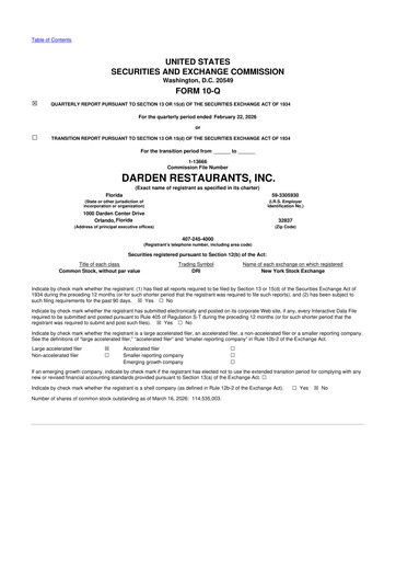 Vorschaubild Darden Restaurants
 10-Q Quartalsbericht  