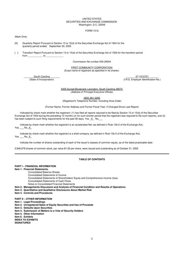 Thumbnail First Community Corporation 10-Q Quarterly Report FY 