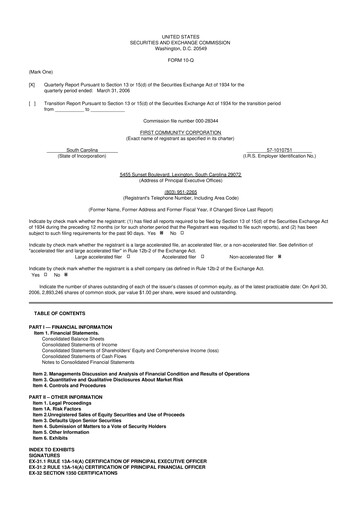 Thumbnail First Community Corporation 10-Q Quarterly Report FY 
