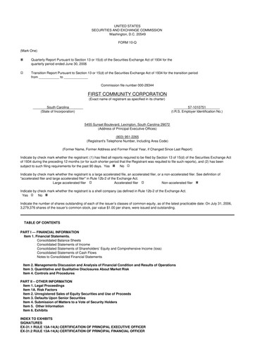 Thumbnail First Community Corporation 10-Q Quarterly Report FY 