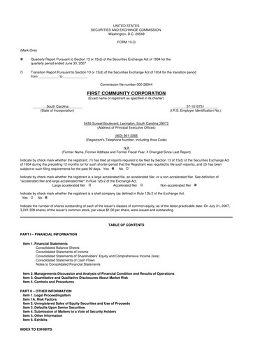 Thumbnail First Community Corporation 10-Q Quarterly Report FY 
