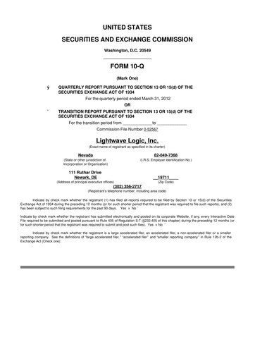 Thumbnail Lightwave Logic 10-Q Quarterly Report FY2012 