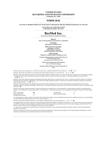 Thumbnail ResMed 10-K Annual Report 2018