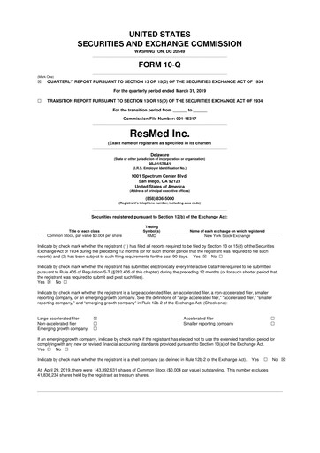 Thumbnail ResMed 10-Q Quarterly Report FY2019 