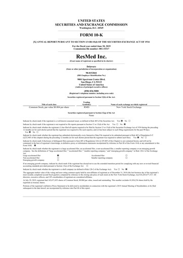 Thumbnail ResMed 10-K Annual Report 2019