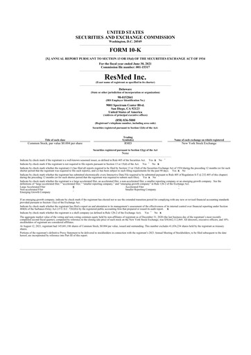 Thumbnail ResMed 10-K Annual Report 2021