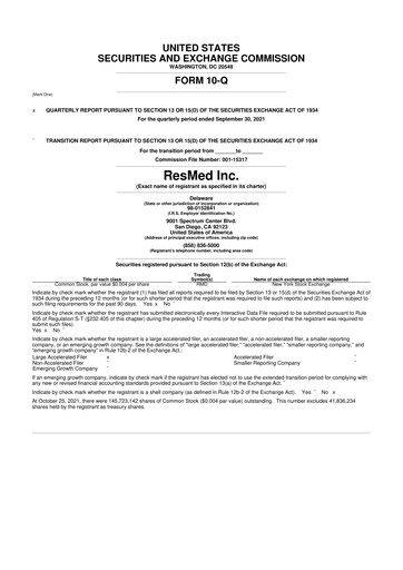 Thumbnail ResMed 10-Q Quarterly Report FY2022 